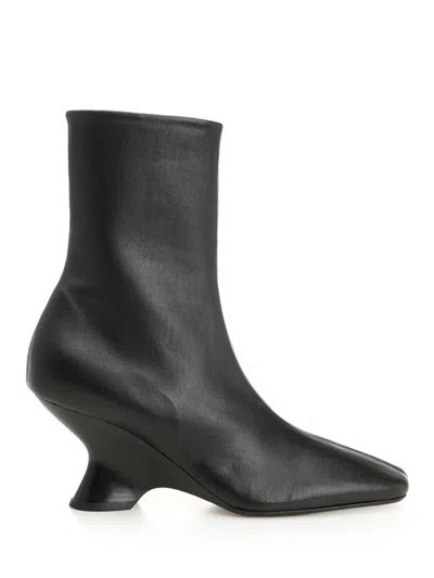 Dries Van Noten Pointed Toe Ankle Boots With Sculptural Heel In Black