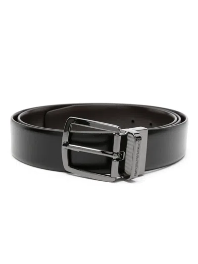 Emporio Armani Leather Belt With Adjustable Fit And Smooth Finish In Black