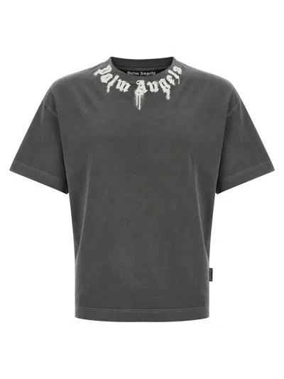 Palm Angels Grey Logo Print T-shirt In Gray