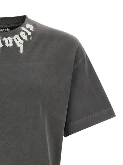 Palm Angels Grey Logo Print T-shirt In Gray