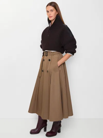 Burberry Midi A-line Skirt With Belt And Buttons In Brown