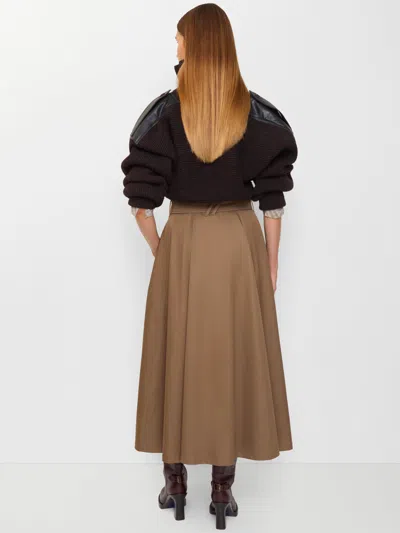Burberry Midi A-line Skirt With Belt And Buttons In Brown