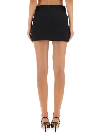 Attico Wool Gabardine Mini Skirt With Metallic Detail In Black