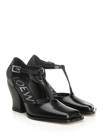 Loewe Leather Onda T-bar Pumps 90 In Black
