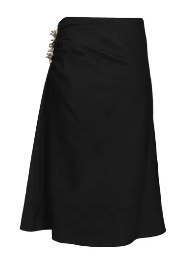 Dries Van Noten Navy Blue Draped Skirt With Brooch In Black