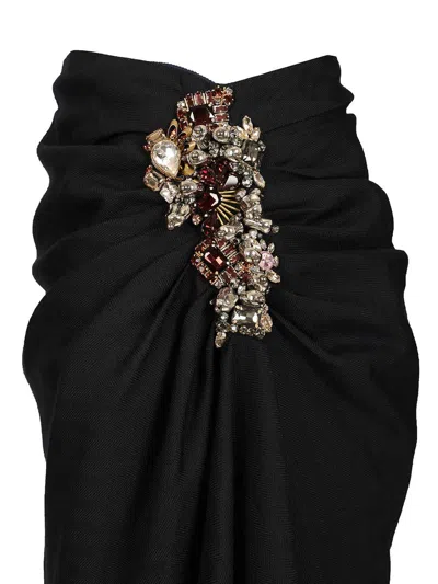 Dries Van Noten Navy Blue Draped Skirt With Brooch In Black