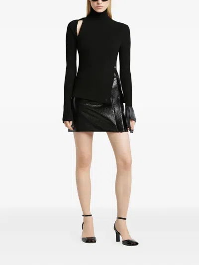 Courrèges Oblique Butonned Mockneck Sweater Clothing In Black