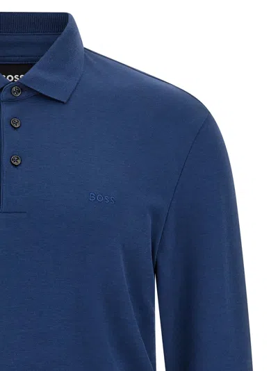 Hugo Boss Embroidery Long-sleeve Polo Shirt In Blue