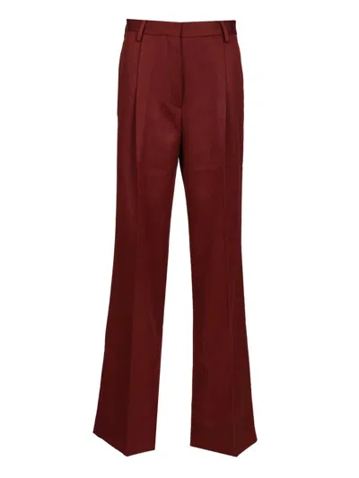 Dries Van Noten Pleated In Shiny Wool Trousers Bordeaux In Brown