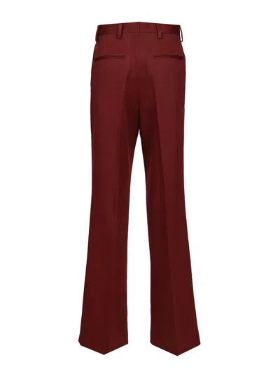 Dries Van Noten Pleated In Shiny Wool Trousers Bordeaux In Brown