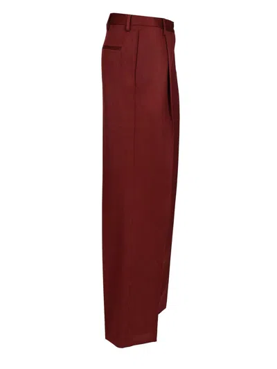 Dries Van Noten Pleated In Shiny Wool Trousers Bordeaux In Brown