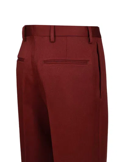 Dries Van Noten Pleated In Shiny Wool Trousers Bordeaux In Brown