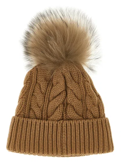 Moncler Grenoble Pompon Braided Cap In Brown