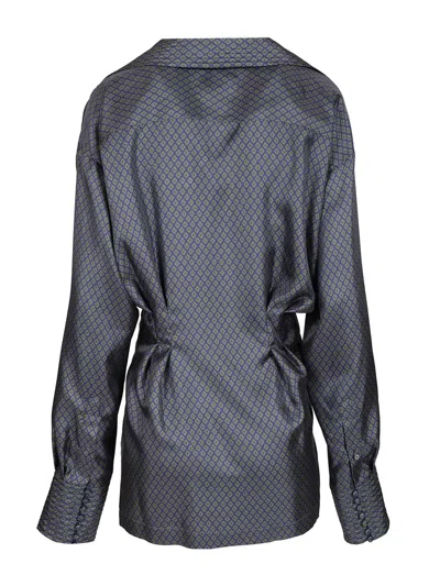 Dries Van Noten Women Printed Silk Twill Shirt With Wrap Detail In Blue