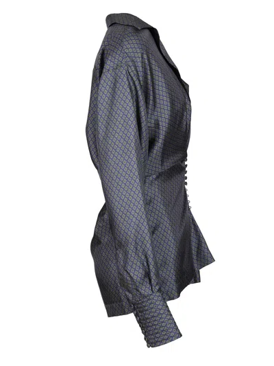 Dries Van Noten Women Printed Silk Twill Shirt With Wrap Detail In Blue