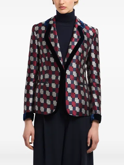 Emporio Armani Pattern-printed Single-breasted Blazer In Brown