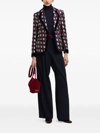Emporio Armani Pattern-printed Single-breasted Blazer In Brown