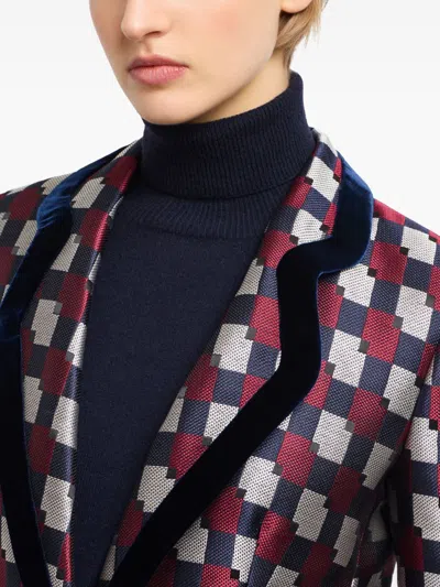 Emporio Armani Pattern-printed Single-breasted Blazer In Brown