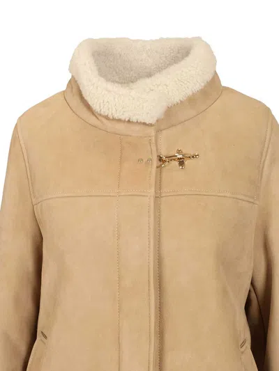 Fay Sheepskin Cape Coats Grey In Gold