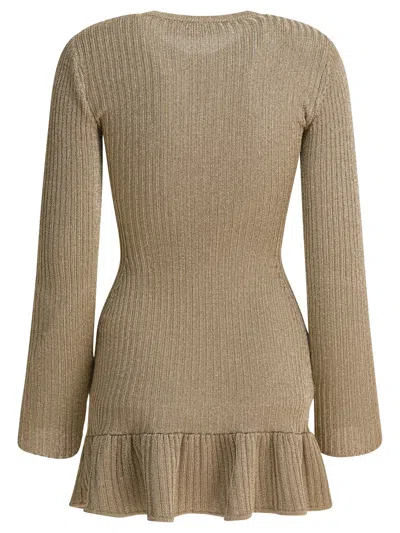 Self-portrait Short Lurex Knit Dress Dresses Gold In Neutral
