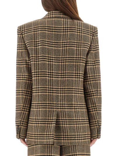 Saint Laurent Jacket In Prince Of Wales Silk And Cashmere In Brown