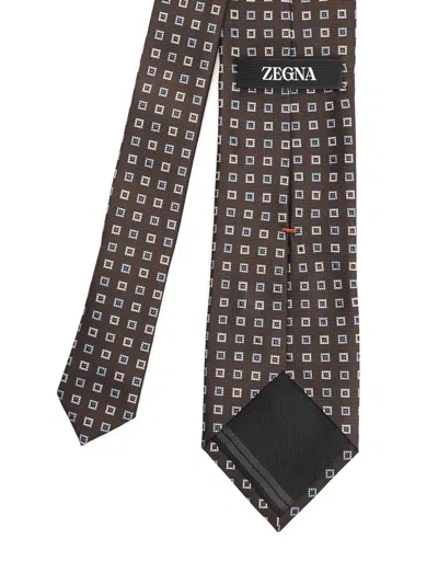 Ermenegildo Zegna Silk Jacquard Tie Ties And Bow Ties Brown In Brown
