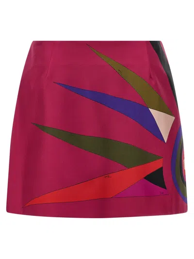 Pucci High Waist Mini Skirt With Graphic Print In Red