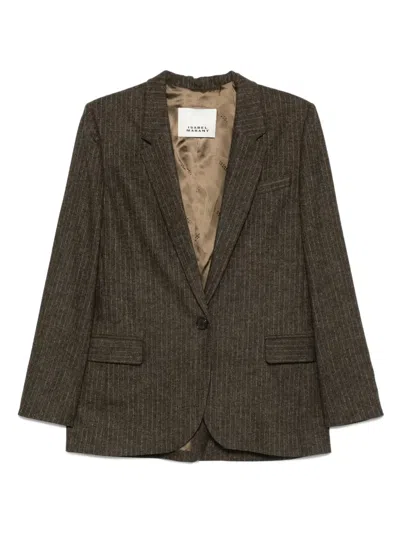 Isabel Marant Long Sleeve Single-breasted Pinstripe Jacket In Brown