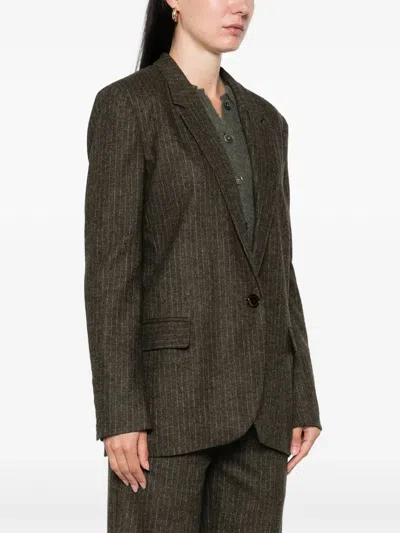 Isabel Marant Long Sleeve Single-breasted Pinstripe Jacket In Brown