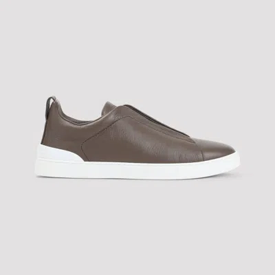 Zegna Triple Stitch Low-top Sneakers In Brown