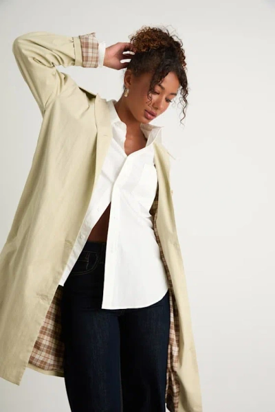 Lulus Cazzie Beige Twill Button-front Collared Trench Coat In White