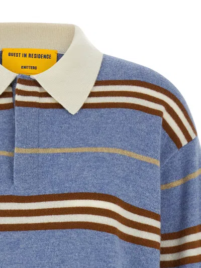 Guest In Residence Striped Cashmere Rugby Sweater With Classic Collar In Blue