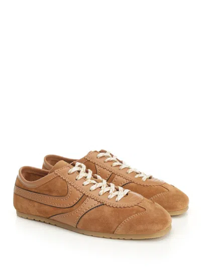 Dries Van Noten Womens Tan Retro Panelled Leather Low-top Trainers In Brown