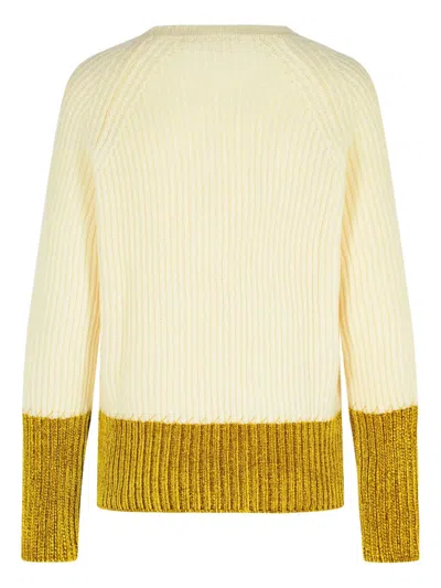 Marni Relaxed Fit Roundneck Knit Sweater With Ribbed Texture In Yellow