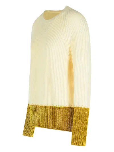 Marni Relaxed Fit Roundneck Knit Sweater With Ribbed Texture In Yellow