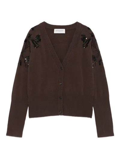 Ermanno Firenze Floral-embroidered Wool Cardigan In Brown