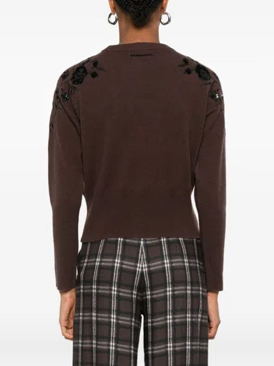Ermanno Firenze Floral-embroidered Wool Cardigan In Brown