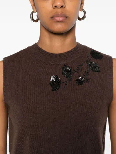 Ermanno Firenze Sequin-embellished Wool Vest In Brown