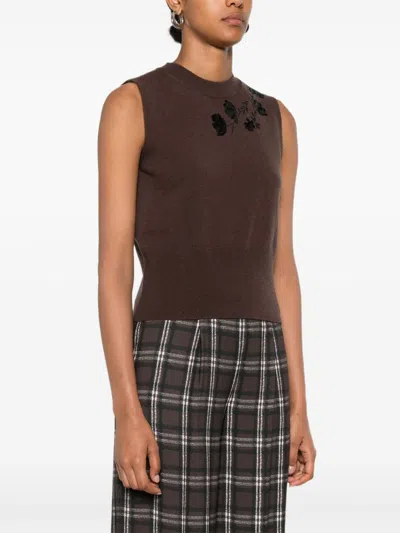 Ermanno Firenze Sequin-embellished Wool Vest In Brown