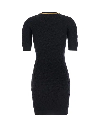 Elisabetta Franchi Mini Dress In Diamond Knit With Black Jewel Detail In Black