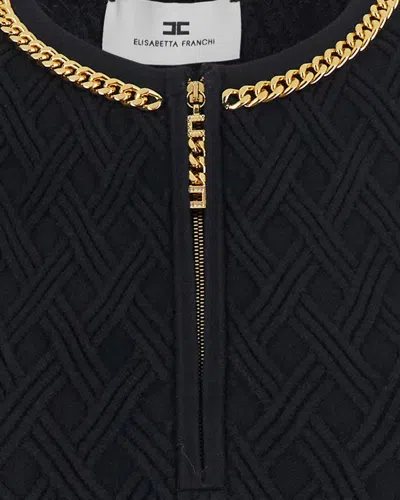 Elisabetta Franchi Mini Dress In Diamond Knit With Black Jewel Detail In Black