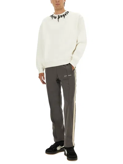 Palm Angels White Cotton Sweatshirt In White