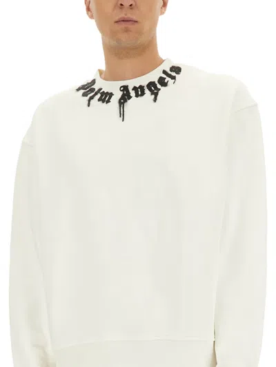 Palm Angels White Cotton Sweatshirt In White