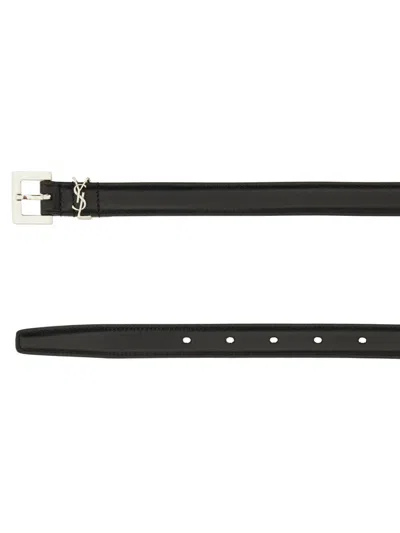 Saint Laurent Thin "cassandras" Belt In Black