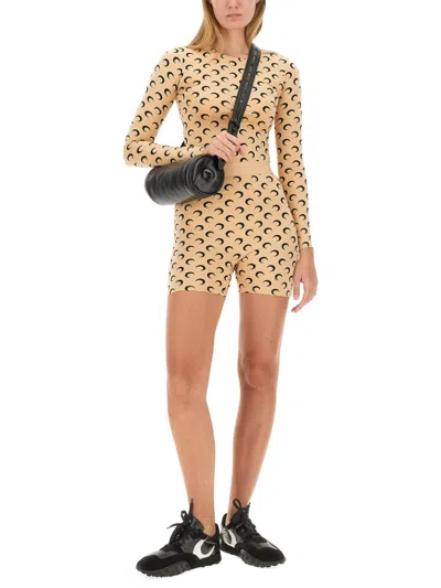 Marine Serre Fitted Long-sleeve Top With Crescent Moon Pattern In Neutral