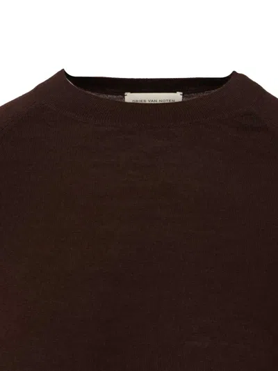Dries Van Noten Short-sleeve Merino-wool Sweater In Brown