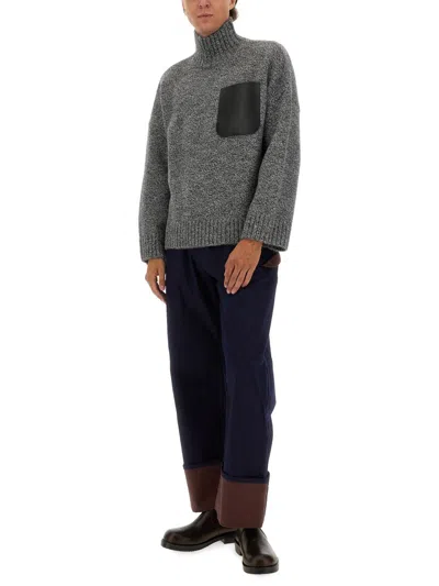 Jw Anderson Melange Grey Wool Blend Sweater In Gray