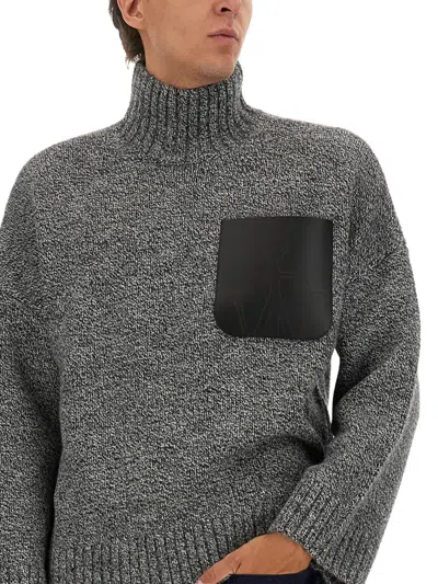 Jw Anderson Melange Grey Wool Blend Sweater In Gray