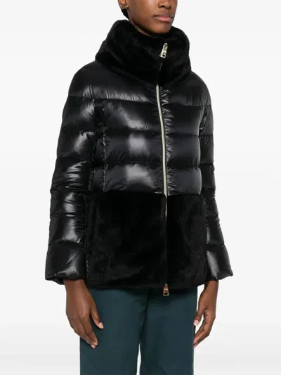 Herno Ultralight Nylon And Lady Alternative Fur Cape Clothing In Black