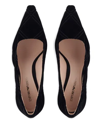 Emporio Armani Stylish Pumps With Curved Heel And Pattern In Black